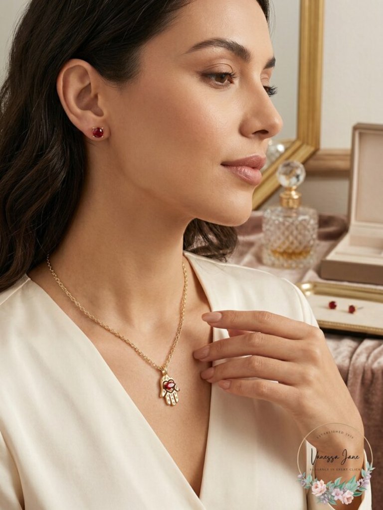 Rachel Rachel Roy Gold-Tone Red Crystal Earrings Hamsa Hand Pendant Necklace 13$